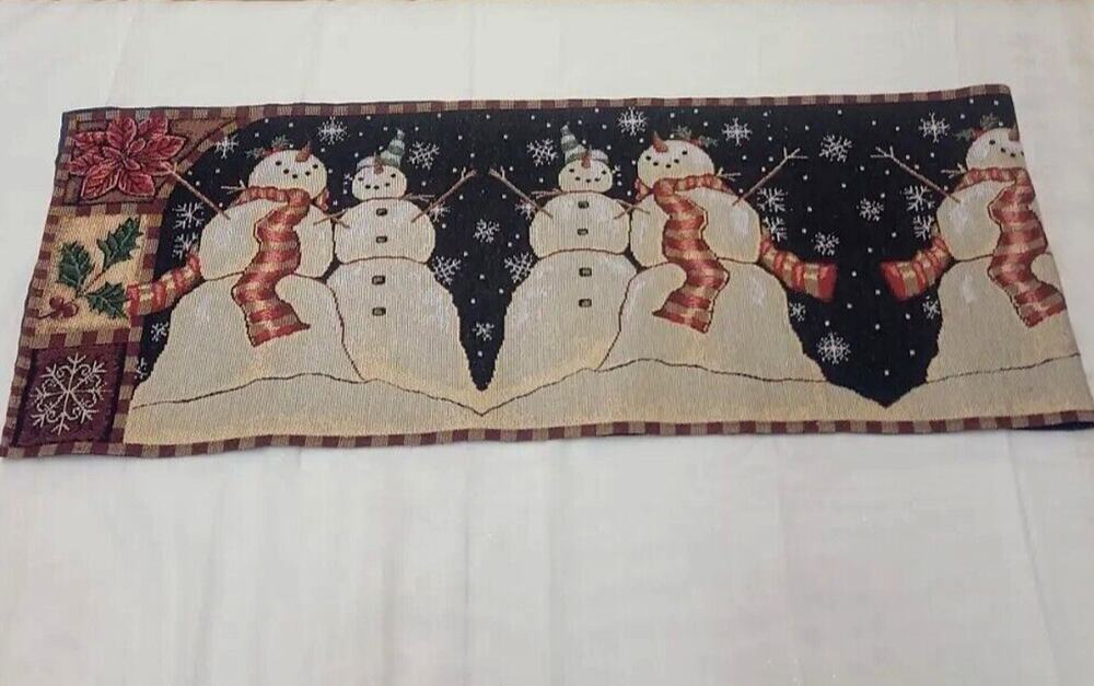 Christmas Snowman Table Runner 70"x13" Blue Red Multicolor Burlap Style